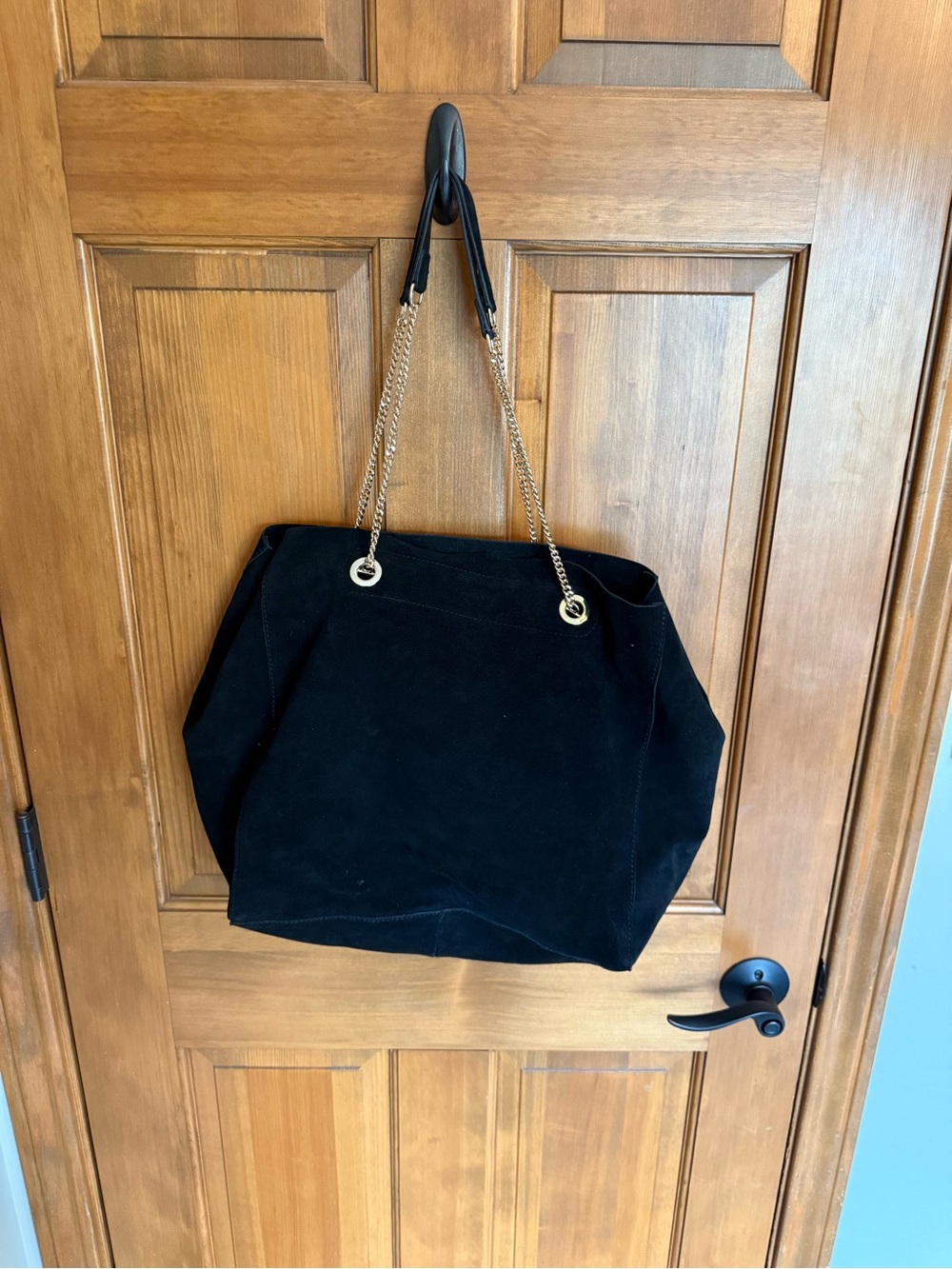 Mango Genuine Black Suede Jumbo Tote Bag